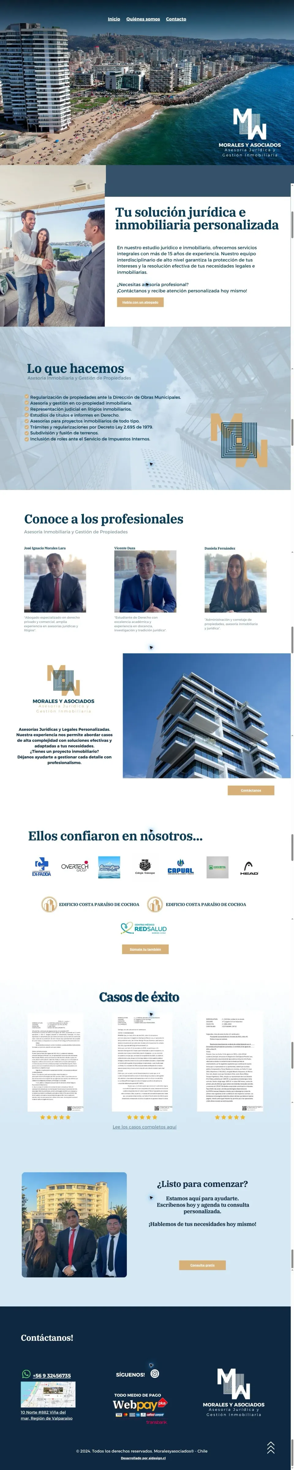 Sitio web corporativo de Morales y Asociados, asesoría jurídica e inmobiliaria, diseñado por AIdesign.cl